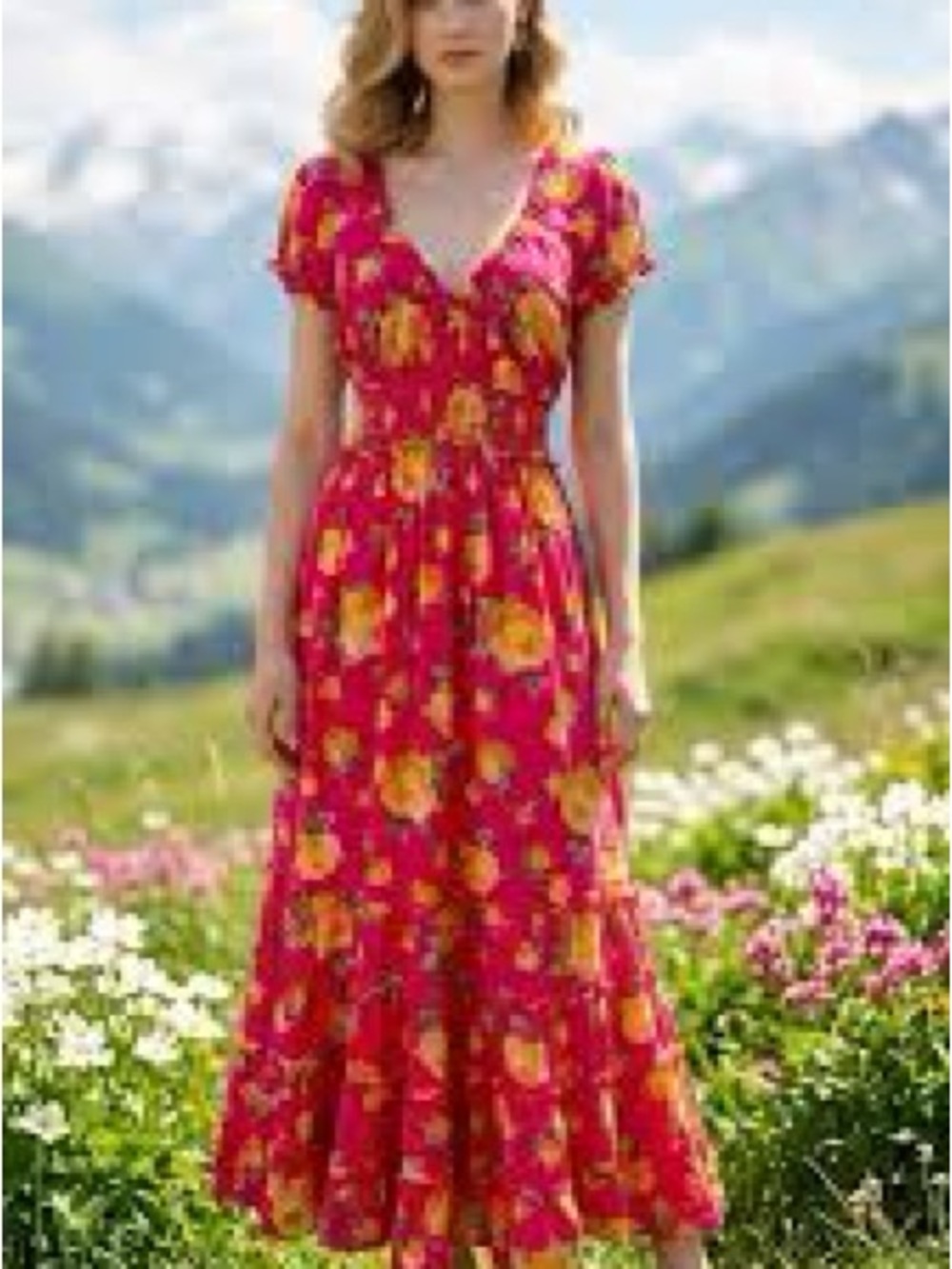 Betsey Johnson Fuchsia Pink Floral Maxi Dress with Yellow Blooms